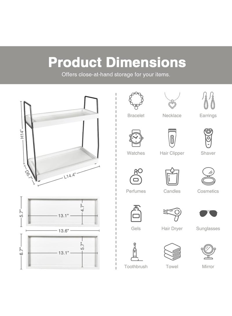 Bathroom Counter Organizer, 2 tier Bathrooom Organizer Over Toilet, Wood Countertop Corner Organizer Shelf for Vanity Accessories, Sink Organizer Tray for Makeup Bedroom (White-Grey) - Image 3